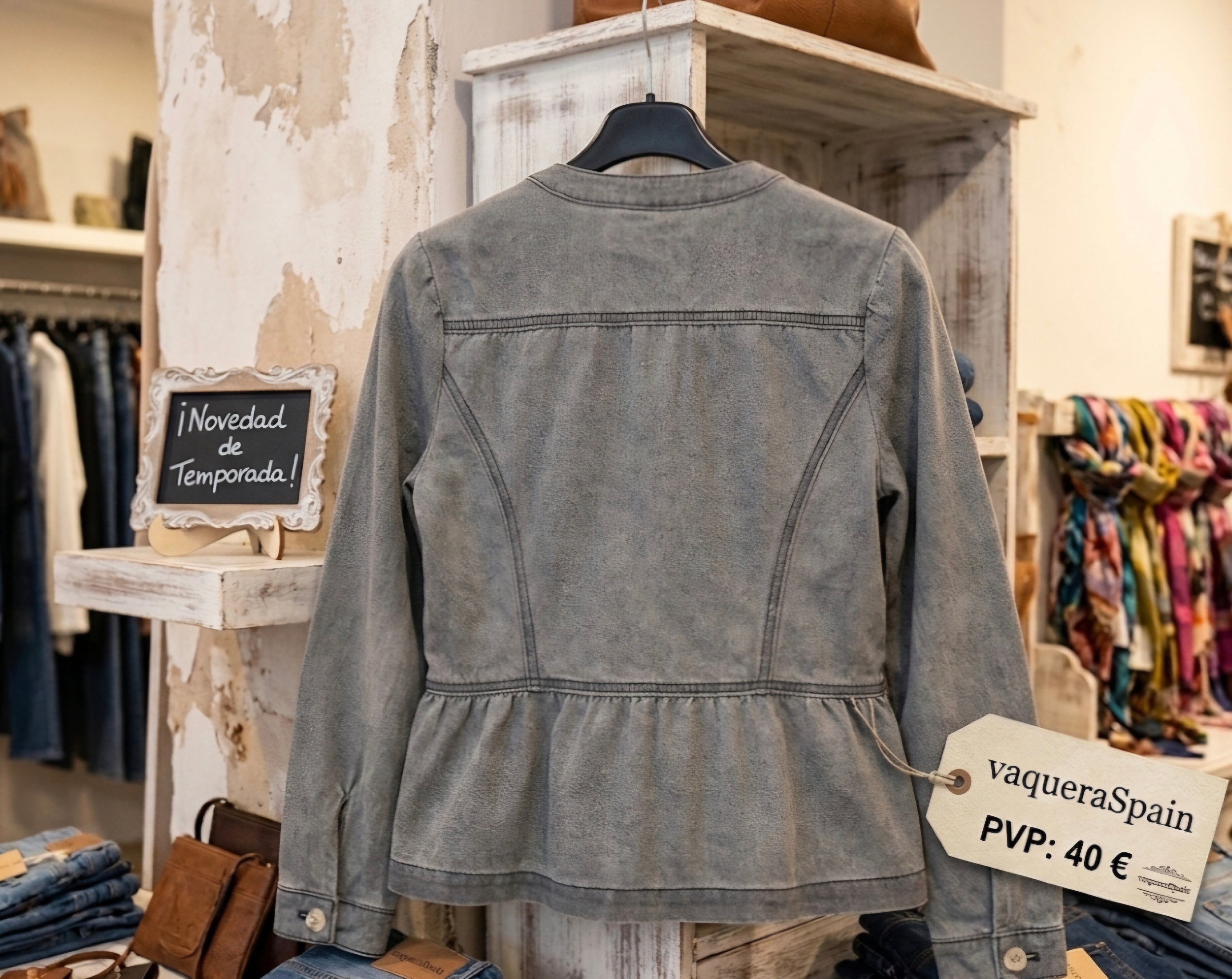 Detalle corazón violeta claro chaqueta vaquera denim gris talla M | vaqueraspain
