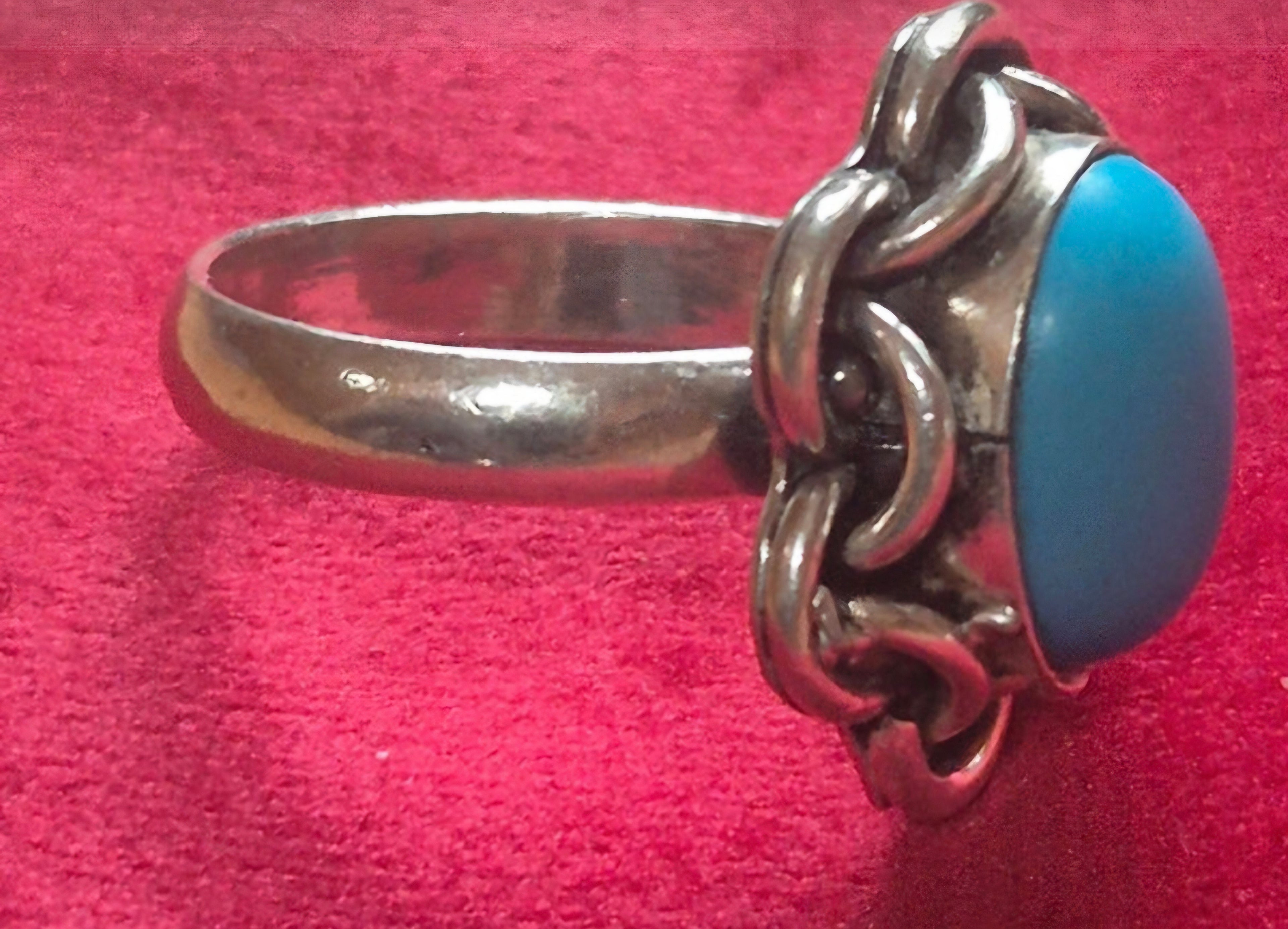 Vista frontal anillo bohemio azul celeste plata 925 silueta flor | vaqueraspain