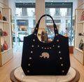 Bolso tote elefante brillante de antelina negra boho chic vintage | vaqueraspain