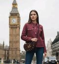 Chaqueta de ante granate talla M con tachas flor y doradas boho chic | vaqueraspain