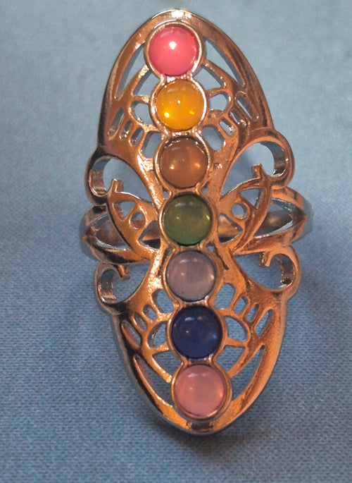 Anillo de acero alargado bohemio alineación de chakras boho chic vintage | vaqueraspain