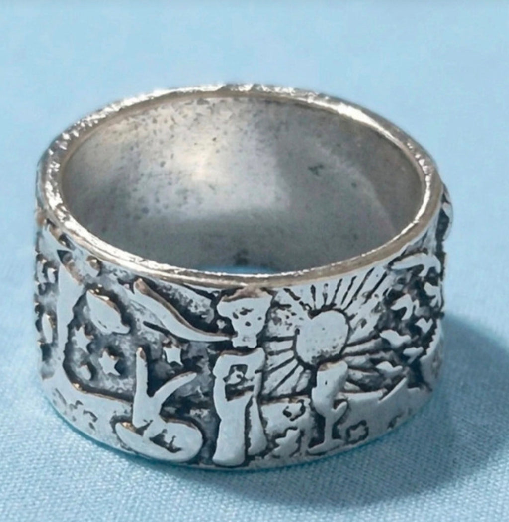 Anillo vintage acero El Principito sobre su asteroide con estrellas y planetas | vaqueraspain