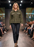 Chaqueta verde militar talla L con volantes y bordados étnicos boho chic | vaqueraspain