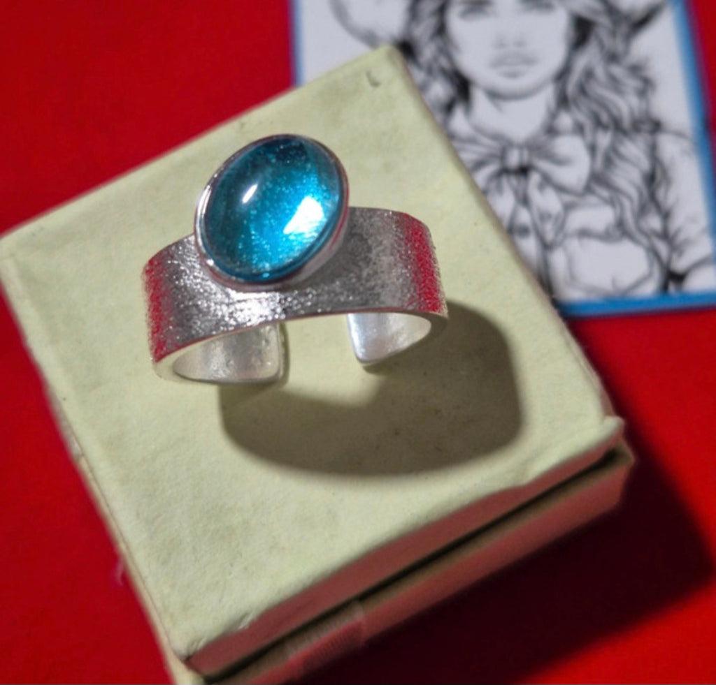 Vista lateral anillo ajustable boho chic piedra lunar plata 925 | vaqueraspain