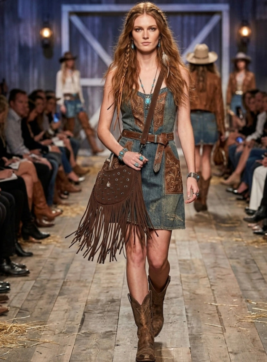 Bolso boho flecos de ante marron chocolate