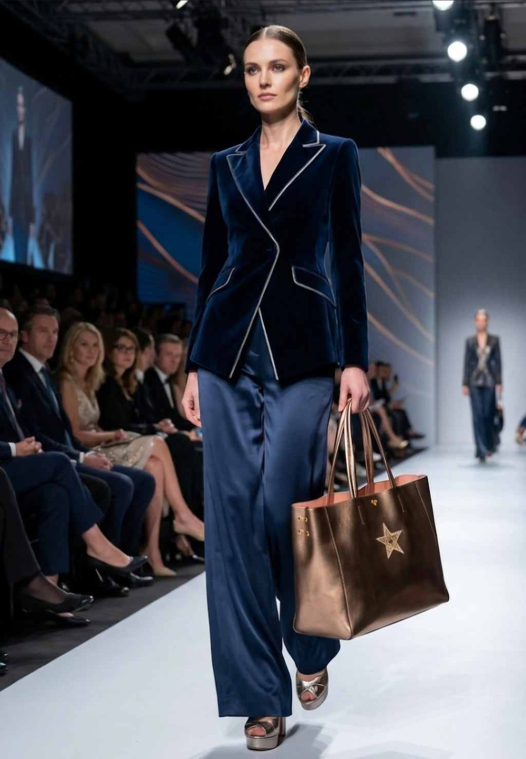 Bolso tote metalizado bronce satinado vista frontal - vaqueraspain