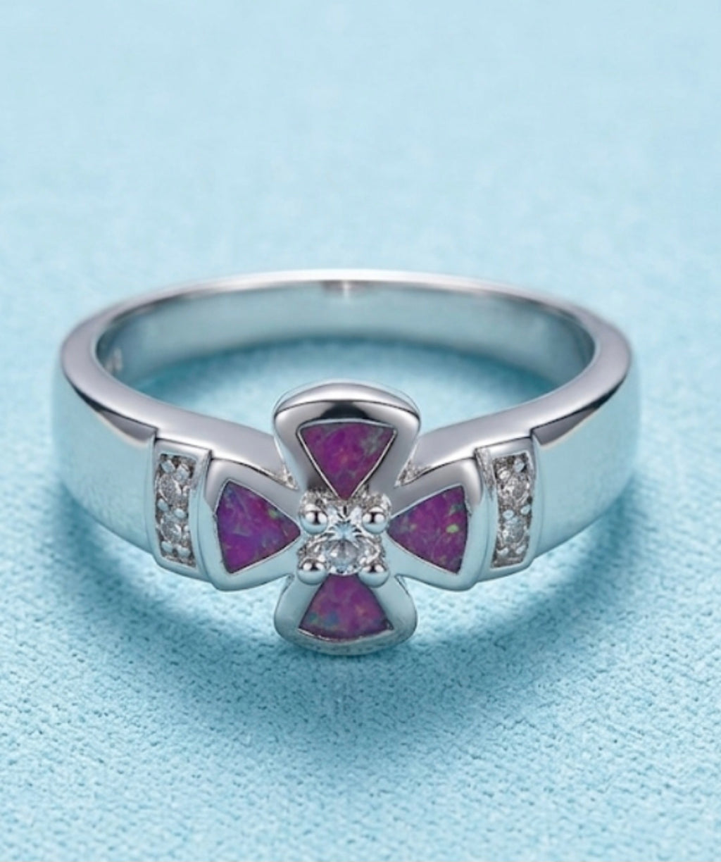 Anillo cruz de ópalo sintetico de plata 925