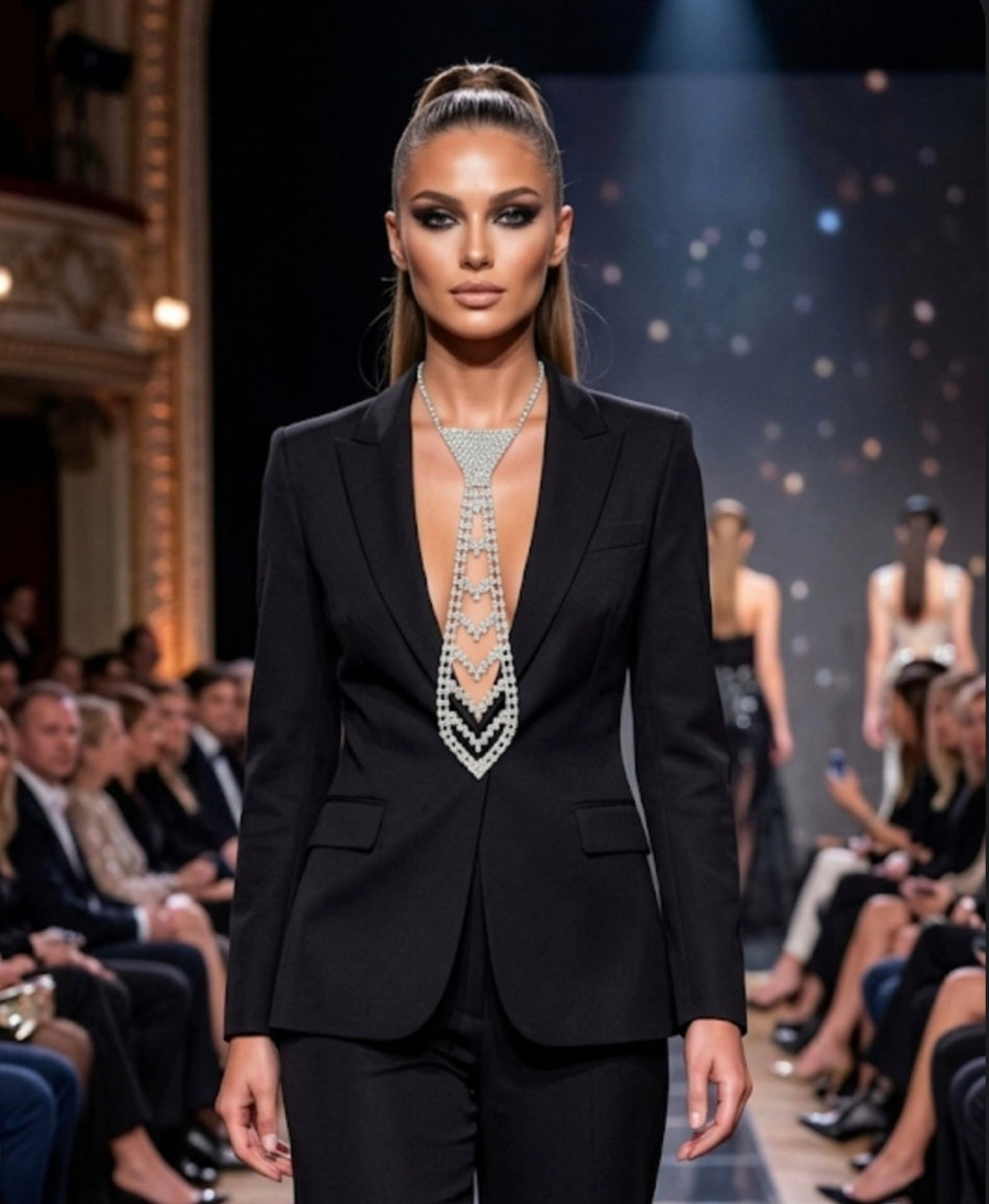 Corbata joya con strass plateado boho chic accesorio vintage | vaqueraspain