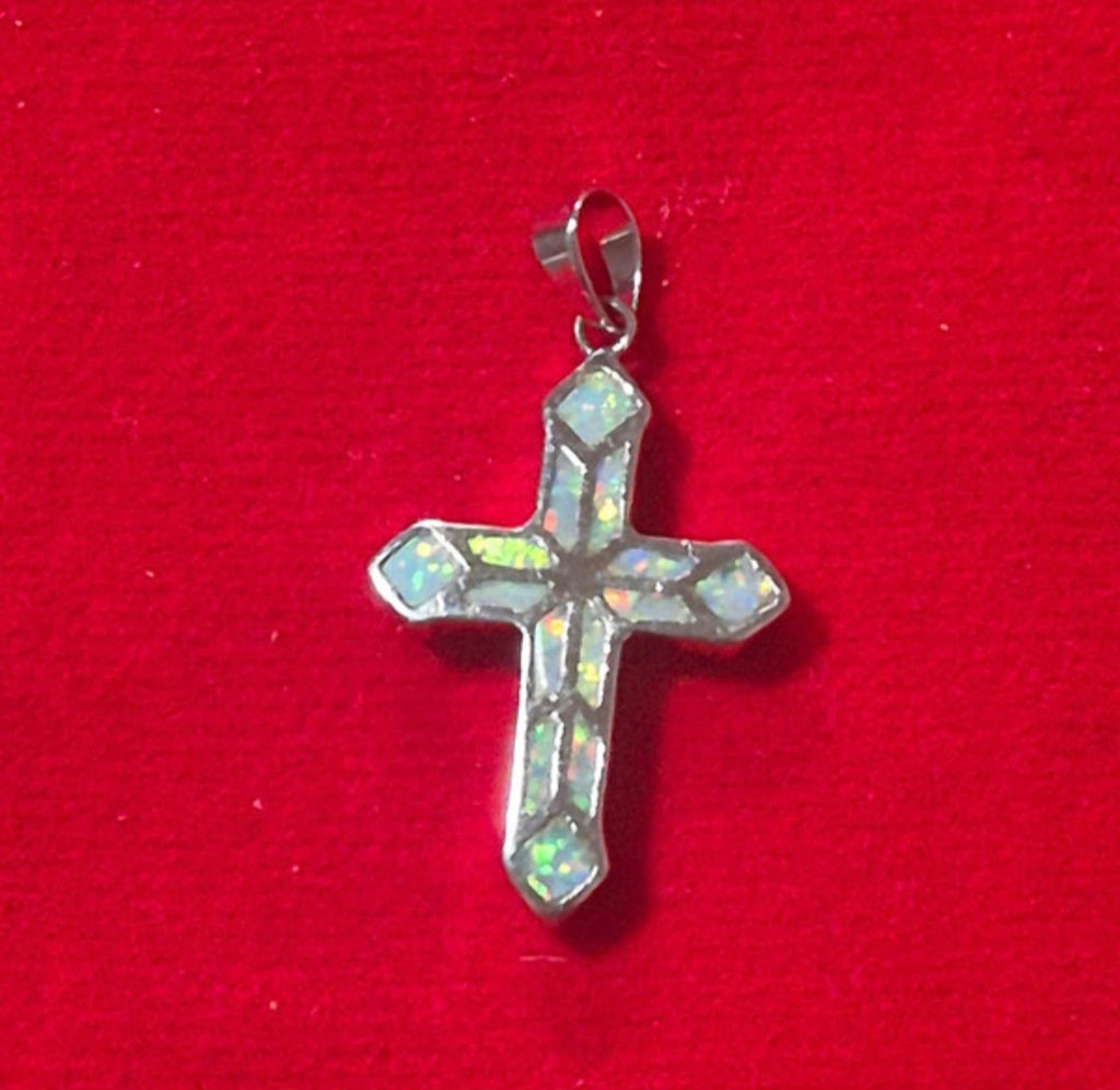 Colgante cruz plata 925 con ópalo boho chic joyería fina | vaqueraspain