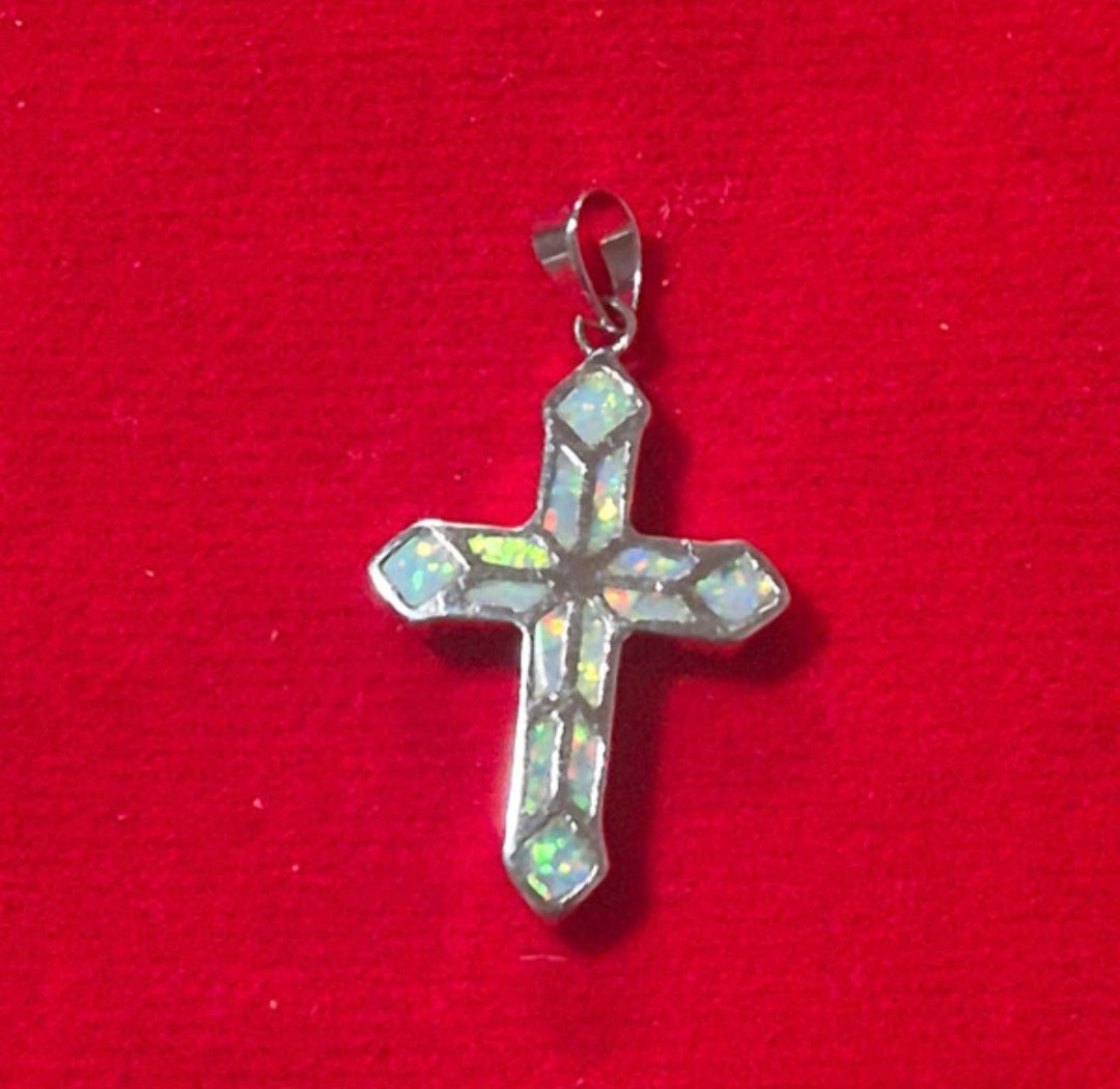 Colgante cruz plata 925 con ópalo boho chic joyería fina | vaqueraspain