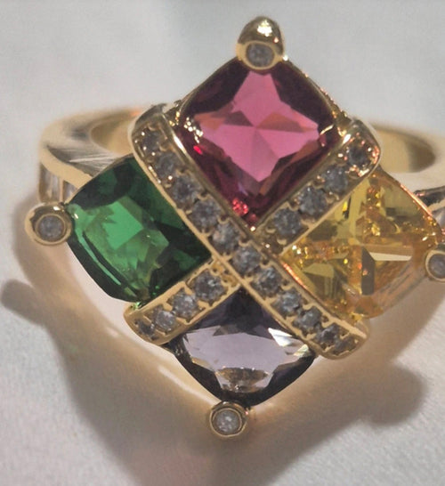 Anillo art deco rombo plata 925 chapado en oro amarillo 18K vintage | vaqueraspain