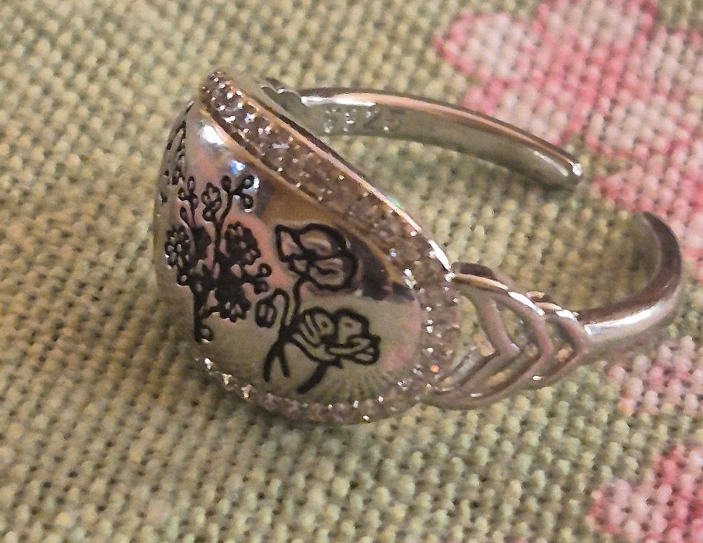Vista lateral anillo vintage flores silvestres plata 925 boho chic | vaqueraspain