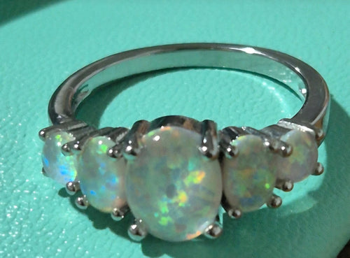 Anillo de diseño con 5 ópalos de fuego blancos talla 13,5 boho chic | vaqueraspain