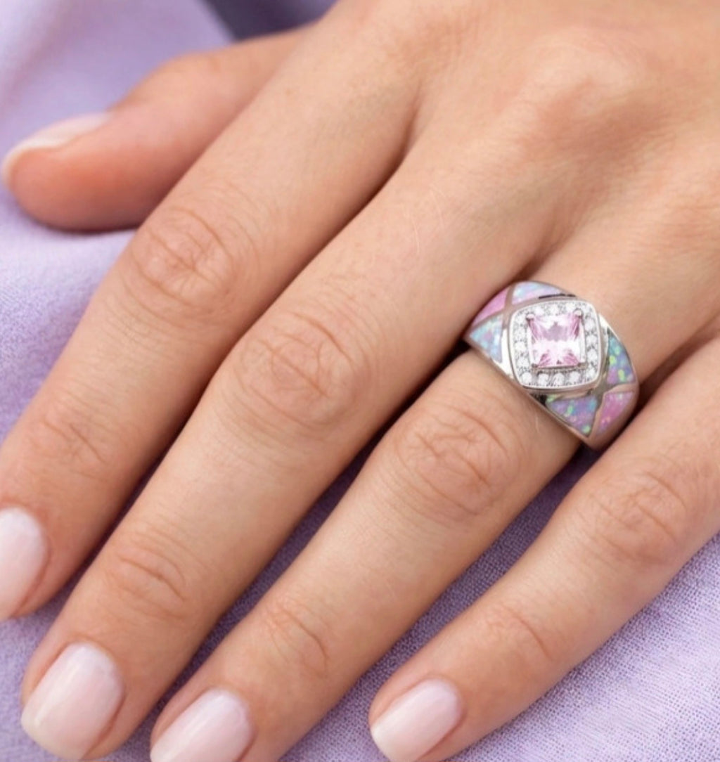 Detalle forma rombo anillo rosa plata 925 joyería fina | vaqueraspain