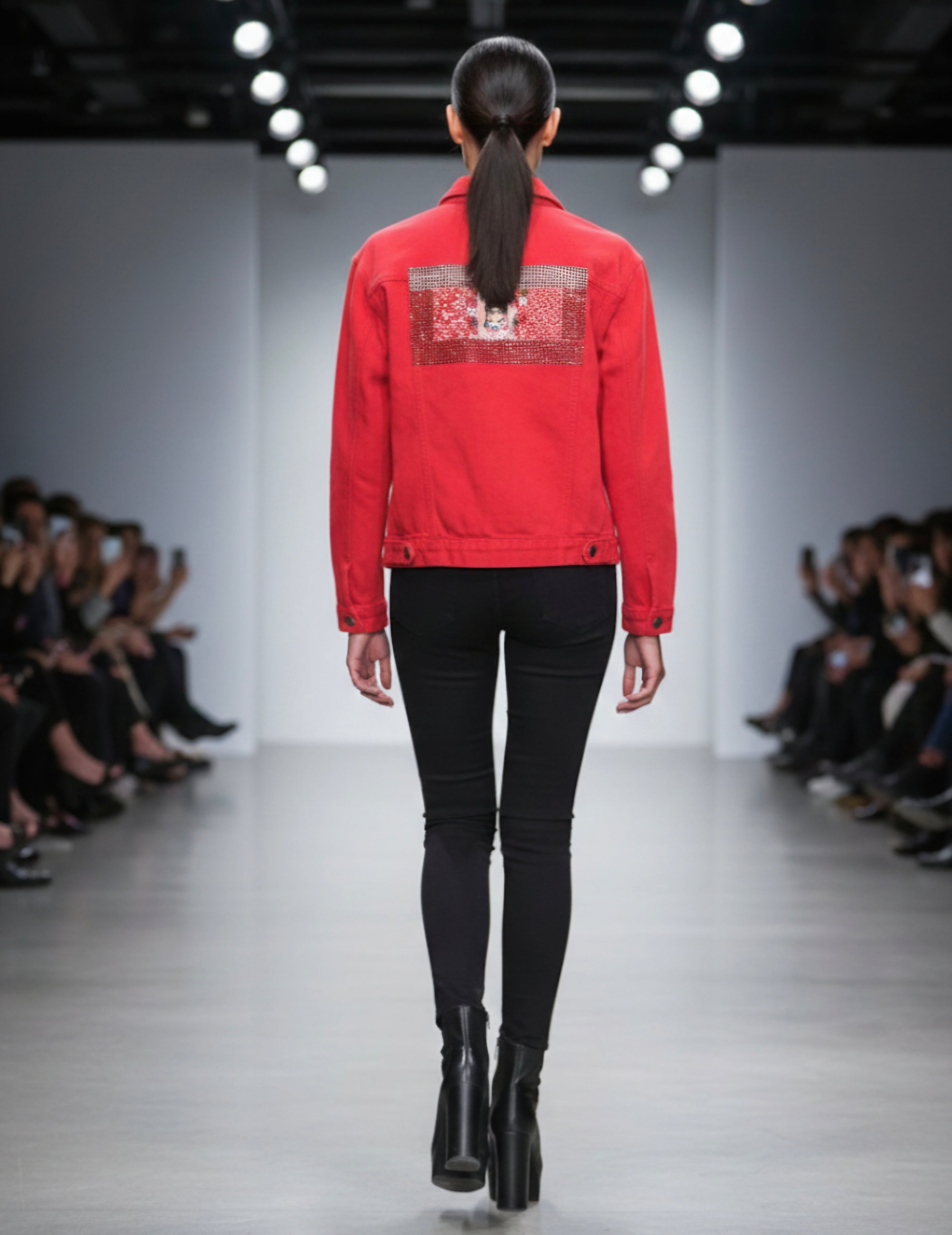 Detalle parche y strass chaqueta vaquera rojo coral talla M | vaqueraspain