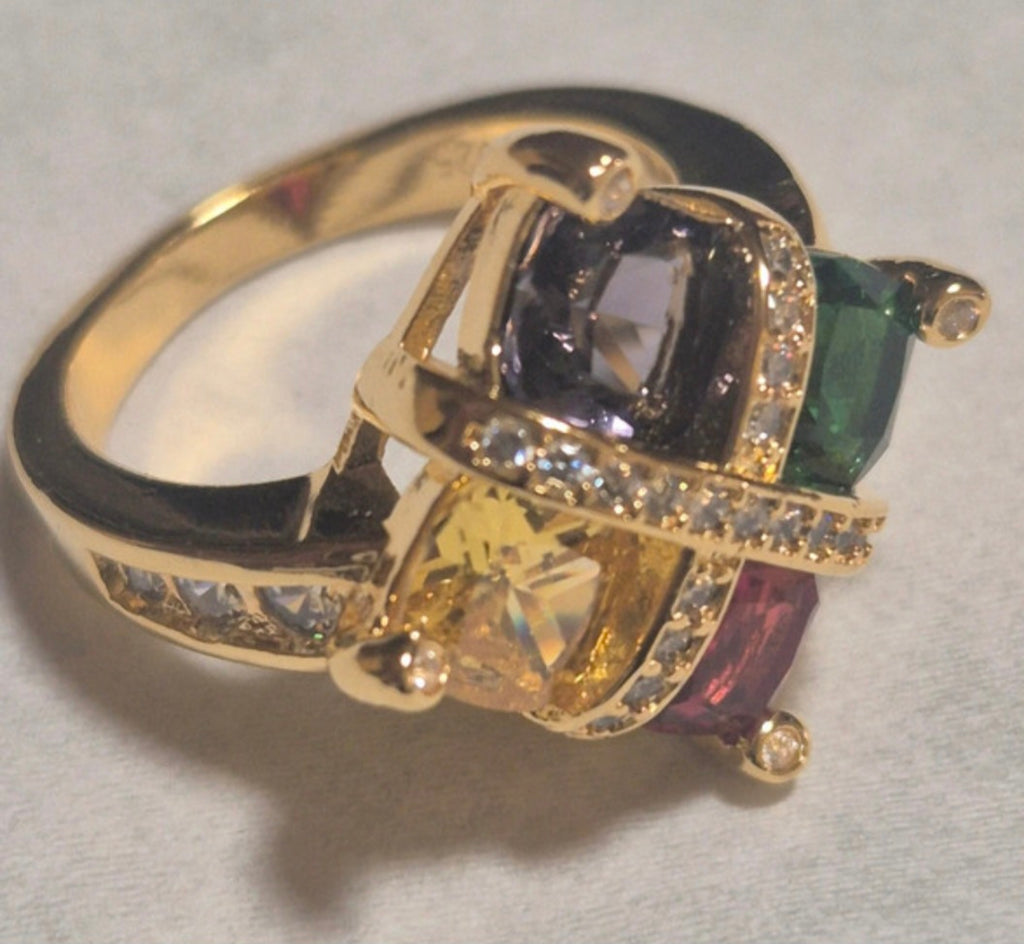 Vista lateral anillo art deco rombo dorado plata 925 joyería fina | vaqueraspain