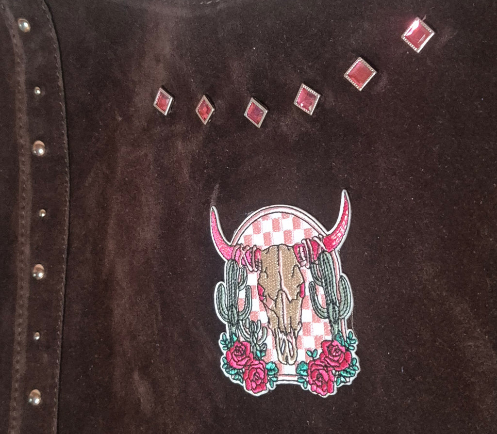 Bolso Tote boho western calavera buey vista lateral - vaqueraspain