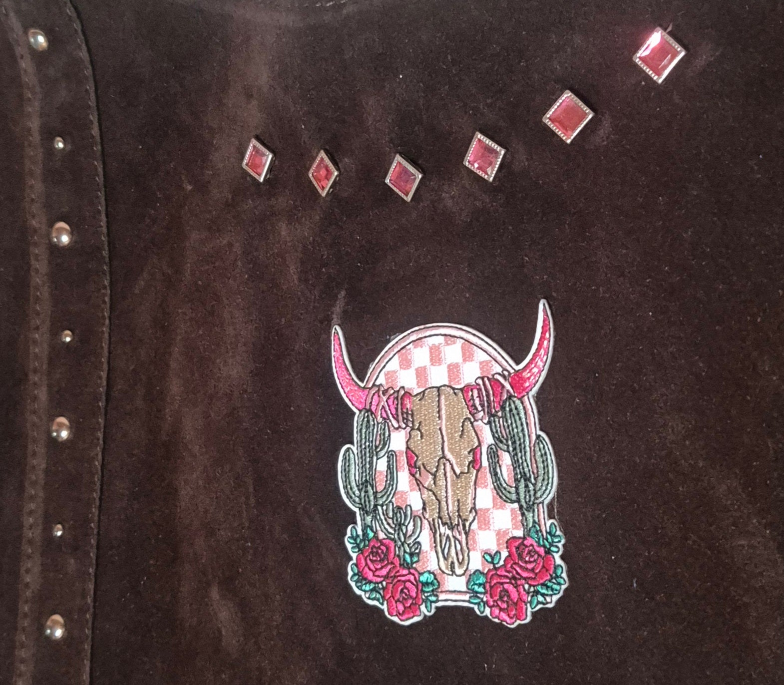 Bolso Tote boho western calavera buey vista lateral - vaqueraspain