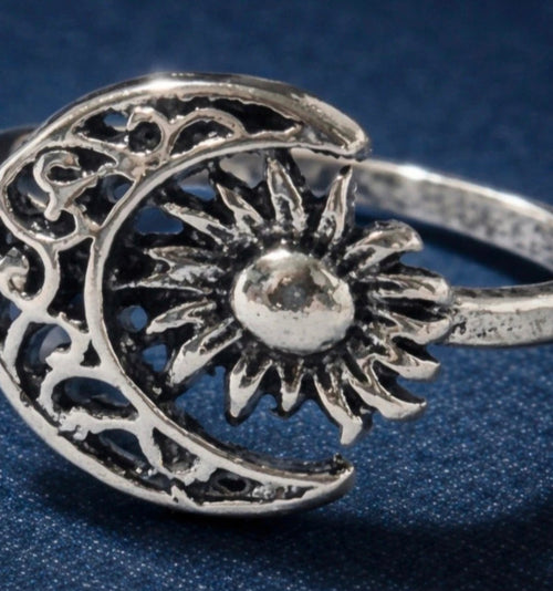Anillo bohemio vintage Sol y Luna dual de acero boho chic | vaqueraspain