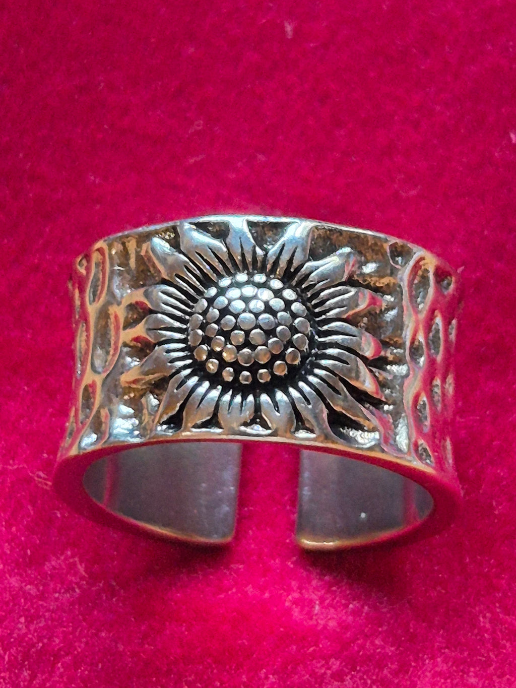 Anillo bohemio " Girasol con semillas" de acero