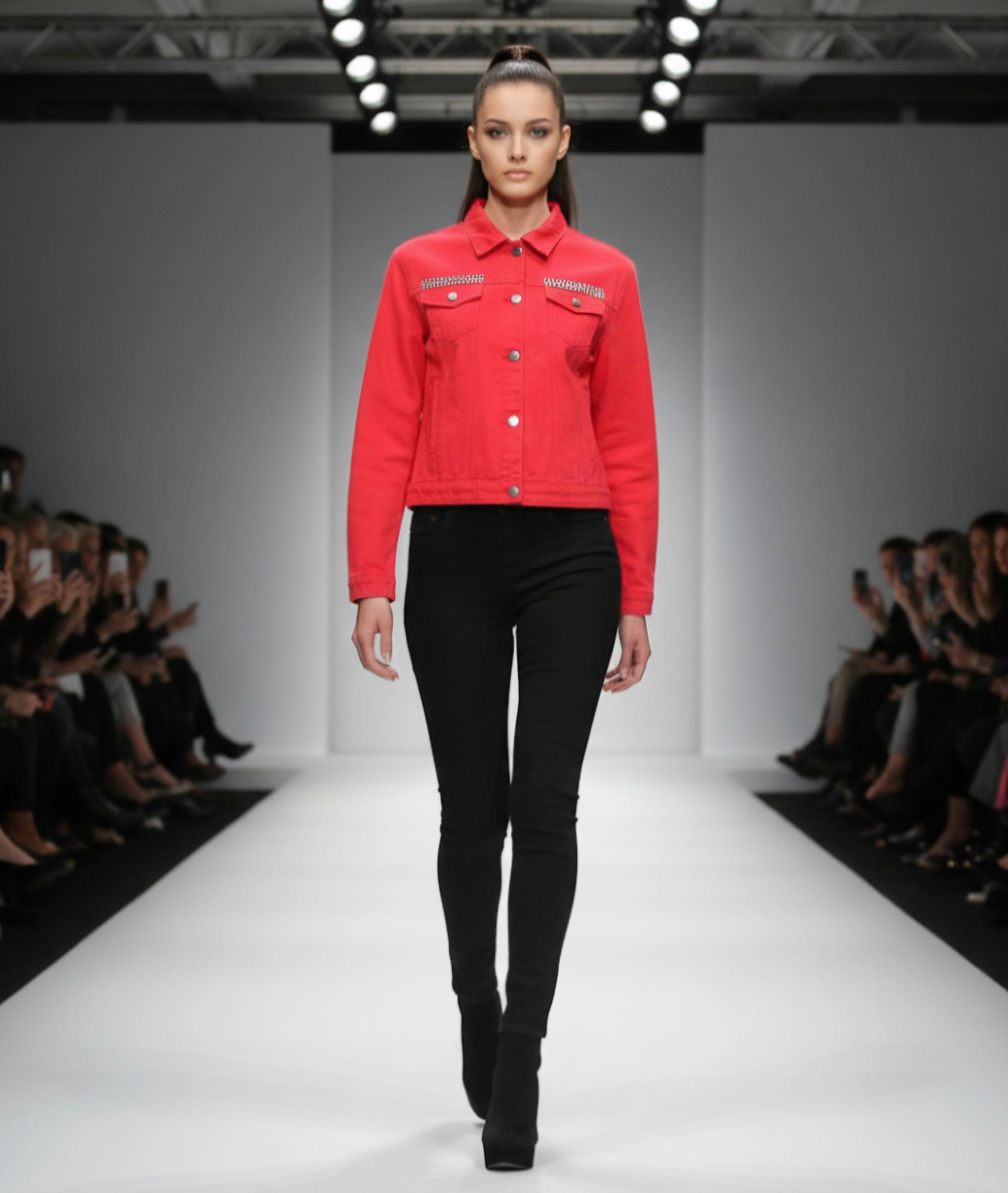 Chaqueta vaquera rojo coral talla M customizada con parche y strass boho chic | vaqueraspain