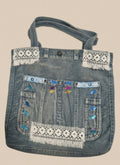 Bolso Tote boho chic bohemio con encajes blancos y detalles de hojas - vaqueraspain