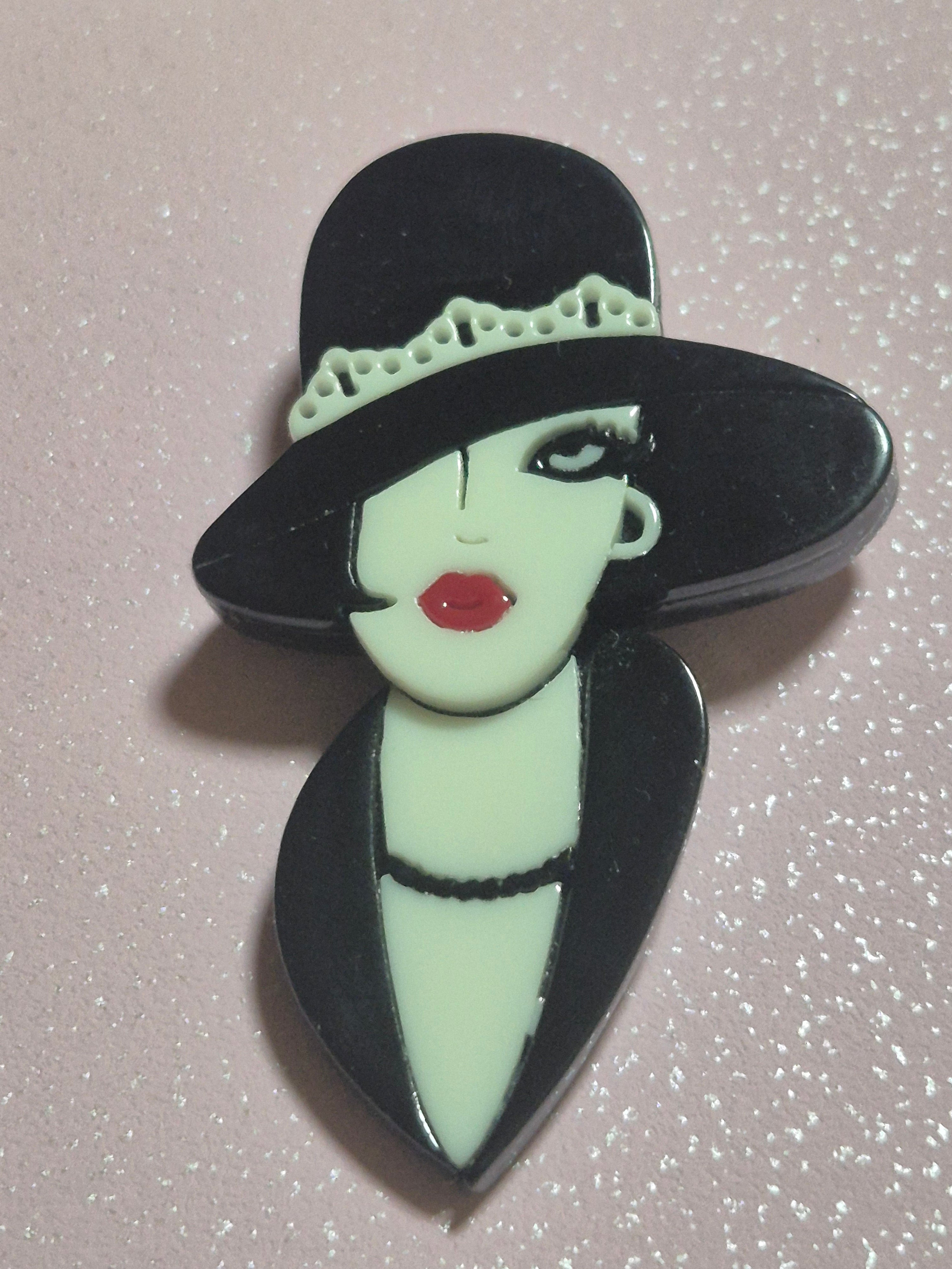 Broche acrilico estilo Art Déco o retro mujer elegante