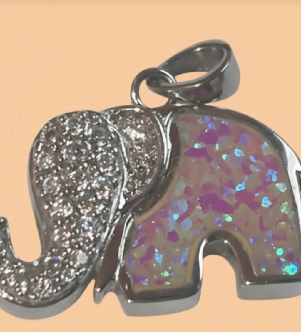 Colgante boho chic elefante con strass y ópalo sintético plata 925 baño rodio | vaqueraspain