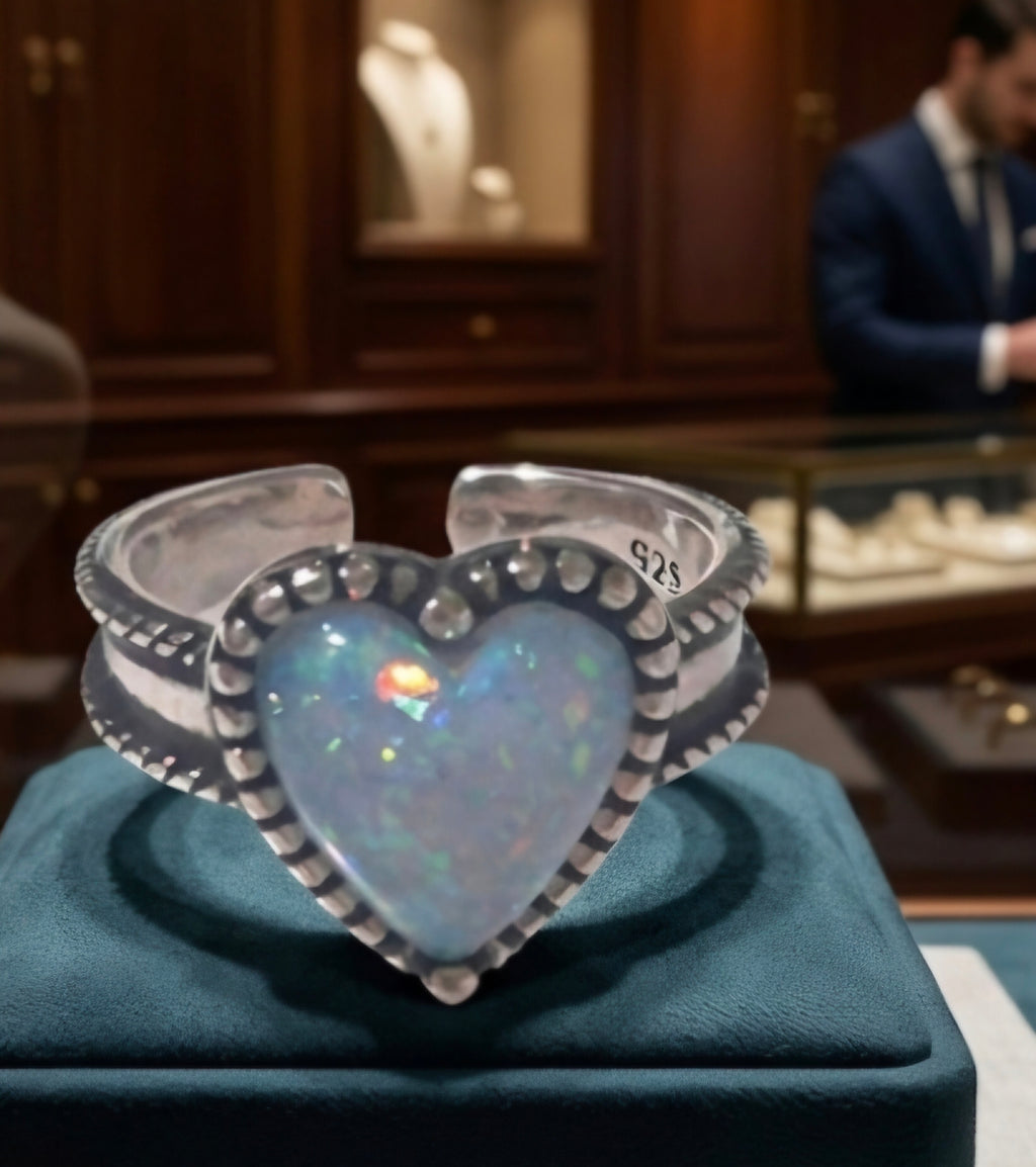 Anillo romántico boho chic corazón ópalo multicolor plata 925 | vaqueraspain