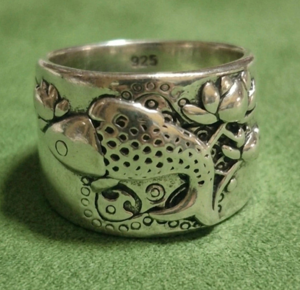 Anillo ajustable pez koi diseño oriental de plata 925 boho chic vintage | vaqueraspain