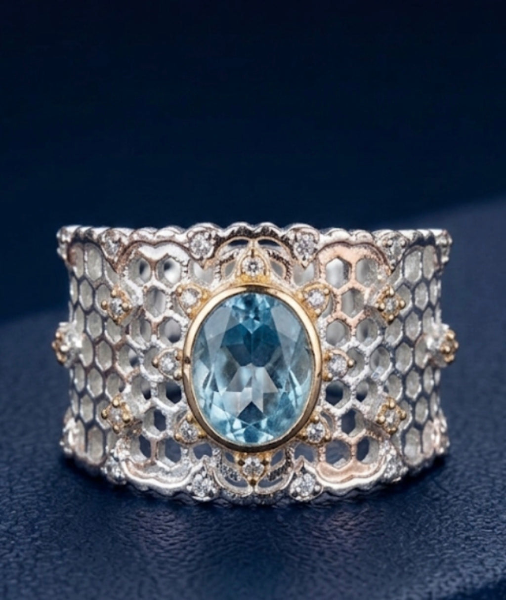 Anillo "panal de abeja" calado de plata 925