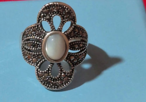 Anillo de acero art deco marquesita talla 21 boho chic vintage | vaqueraspain