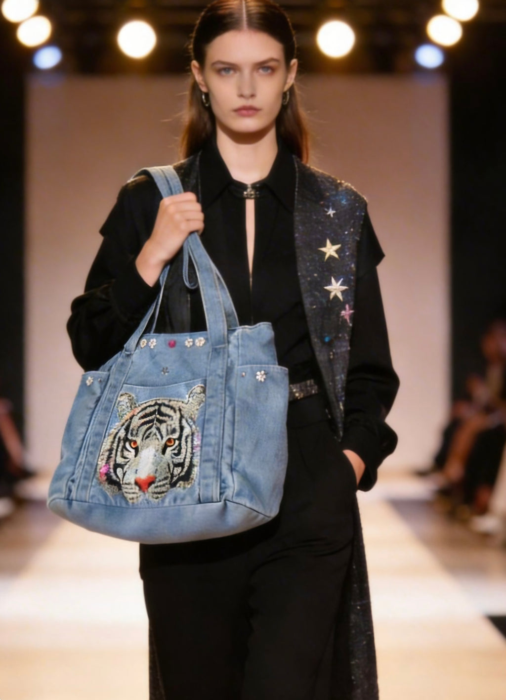 Detalle tigre blanco bolso tote boho chic animal print | vaqueraspain