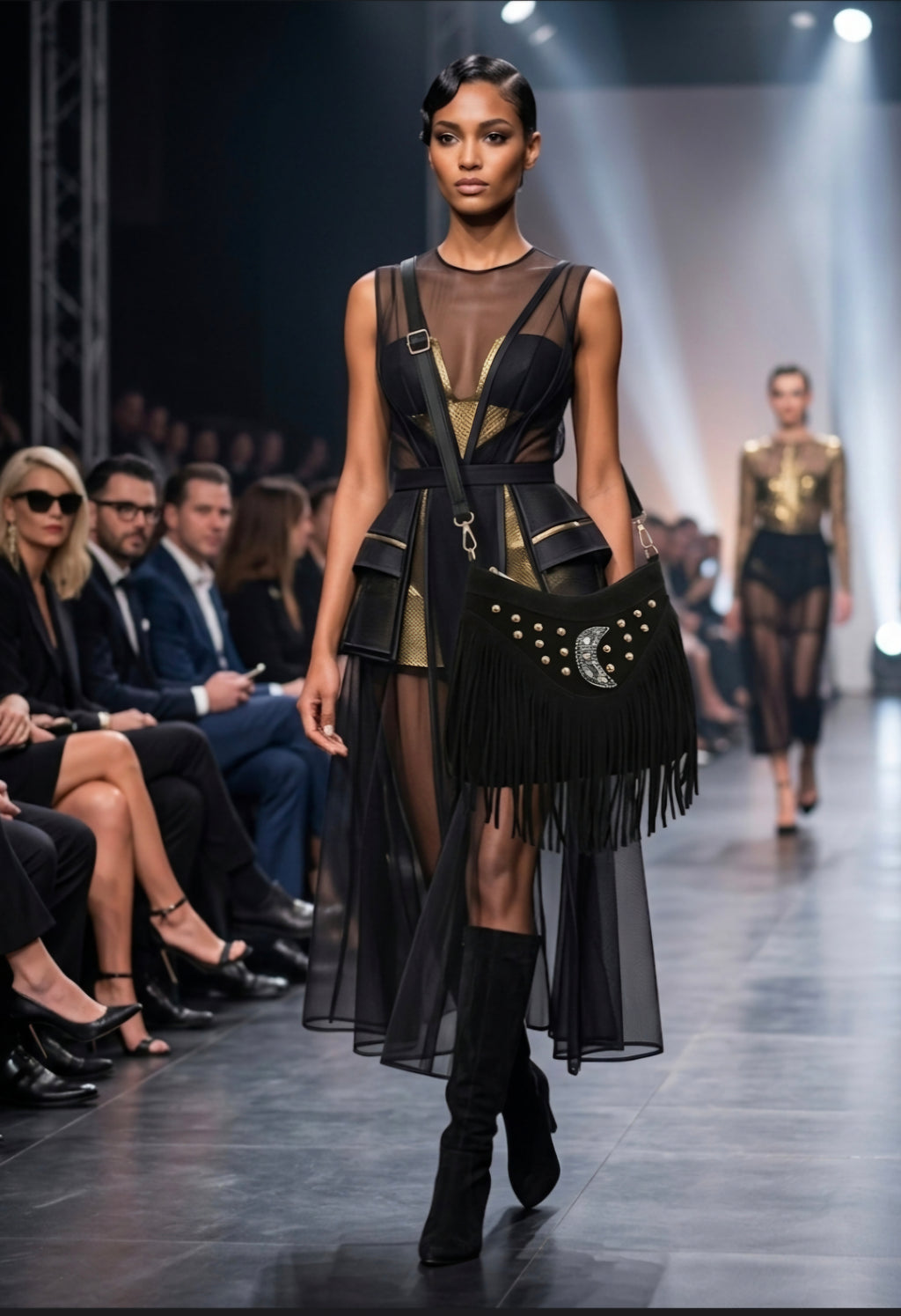 Bolso boho chic antelina negro" luna creciente"