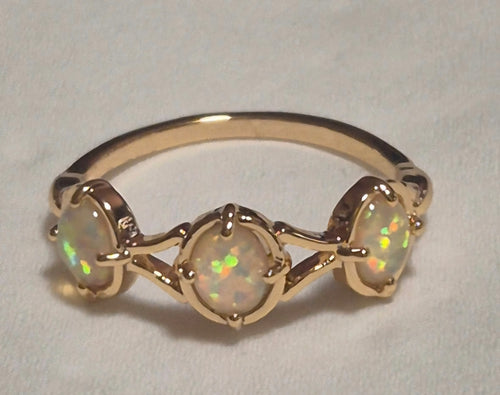 Anillo trilogía vintage chapado oro amarillo 18K con 3 ópalos talla 13,5 | vaqueraspain