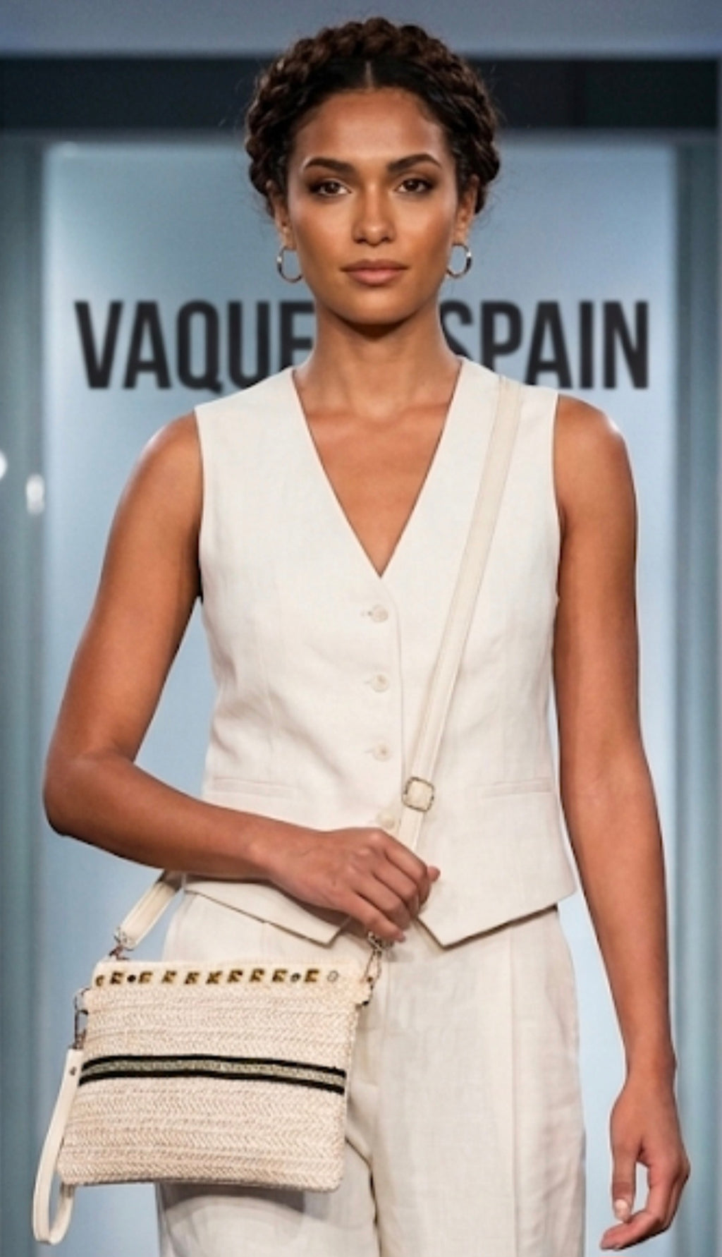 Vista lateral bolso boho chic con hilera de tachas doradas | vaqueraspain