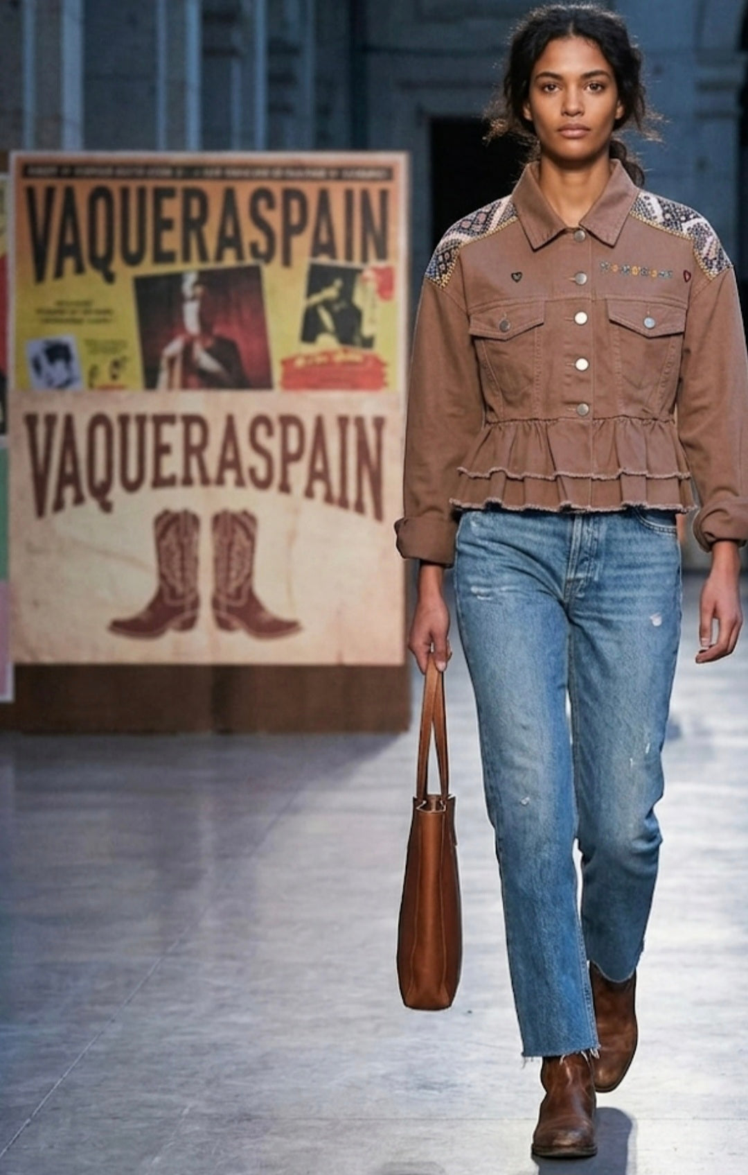 Chaqueta vaquera étnica talla L Freedom color marrón boho chic | vaqueraspain