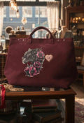 Bolso Tote antelina burdeos Pantera negra con flores - vaqueraspain
