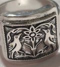 Anillo vintage bohemio étnico pájaros con flor de acero con baño de rodio | vaqueraspain