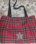 Bolso tote cuadros escoceses color rojo vibrante con estrella strass boho chic | vaqueraspain