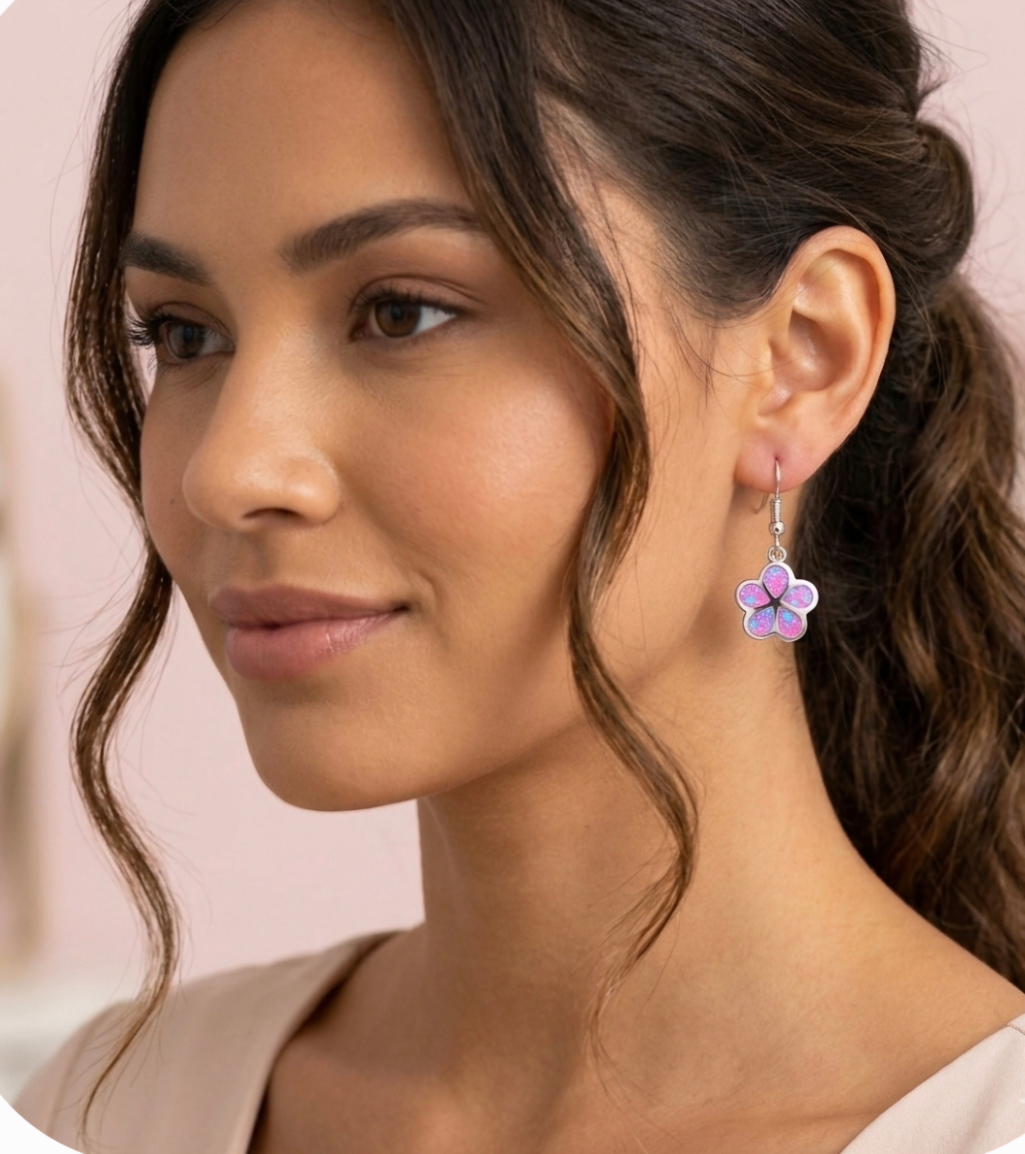 Pendientes flor de ópalo sintético y plata 925