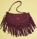 Bolso bohemio de flecos ante burdeos boho chic vintage artesanal | vaqueraspain
