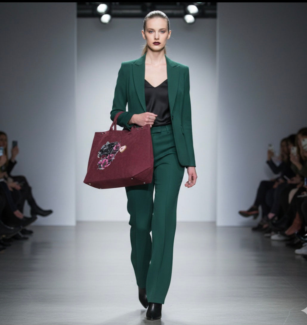 Bolso Tote burdeos pantera negra detalle decorativo - vaqueraspain