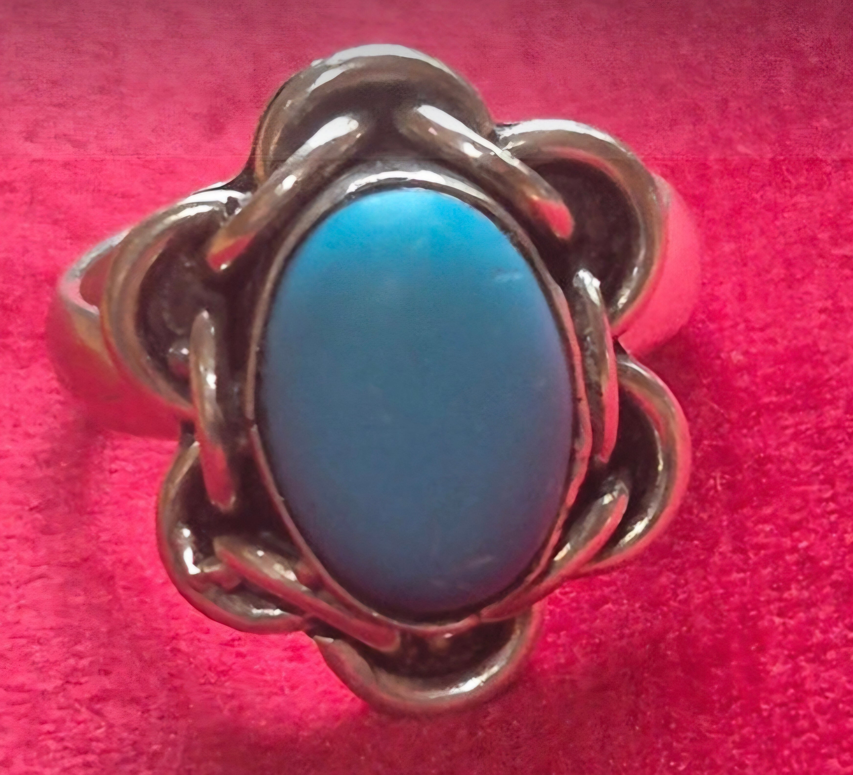 Detalle silueta flor anillo bohemio azul celeste plata 925 | vaqueraspain