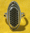 Anillo bohemio alargado plata 925 con panel de espinelas negras vintage | vaqueraspain