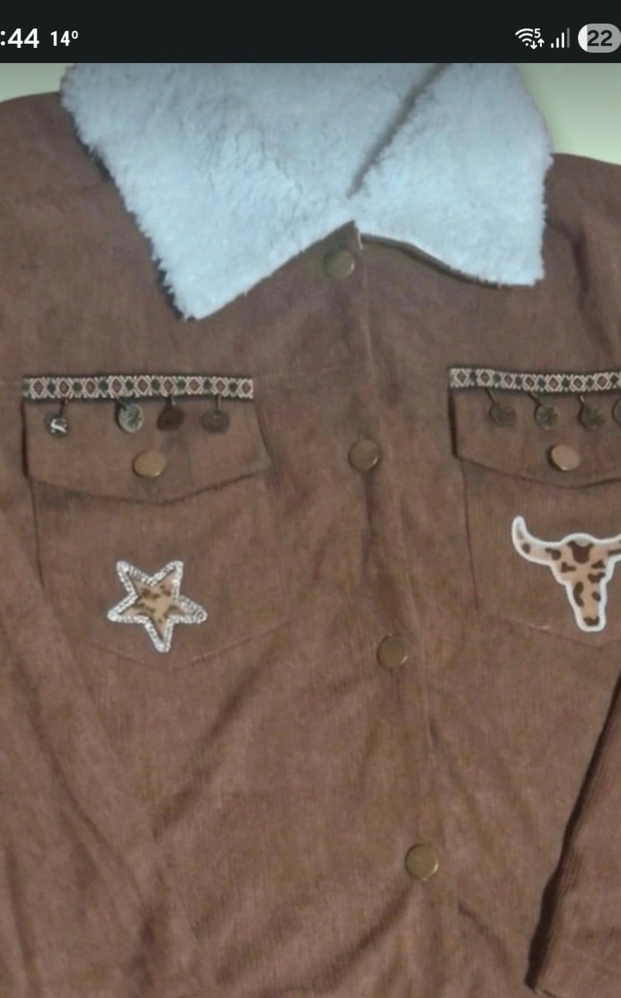 Detalle estrella animal print y cabeza de toro cazadora western boho talla L | vaqueraspain