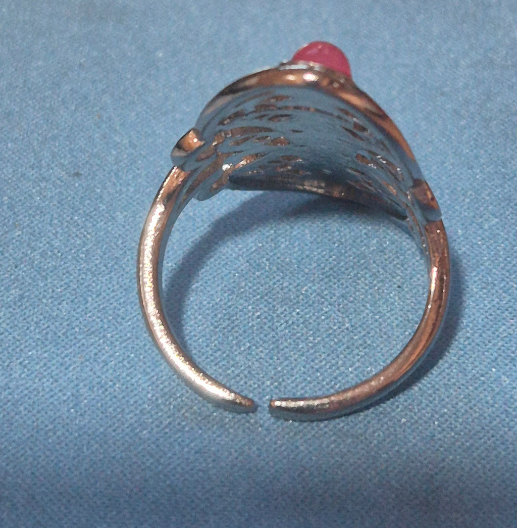 Vista lateral anillo alargado bohemio alineación chakras acero | vaqueraspain