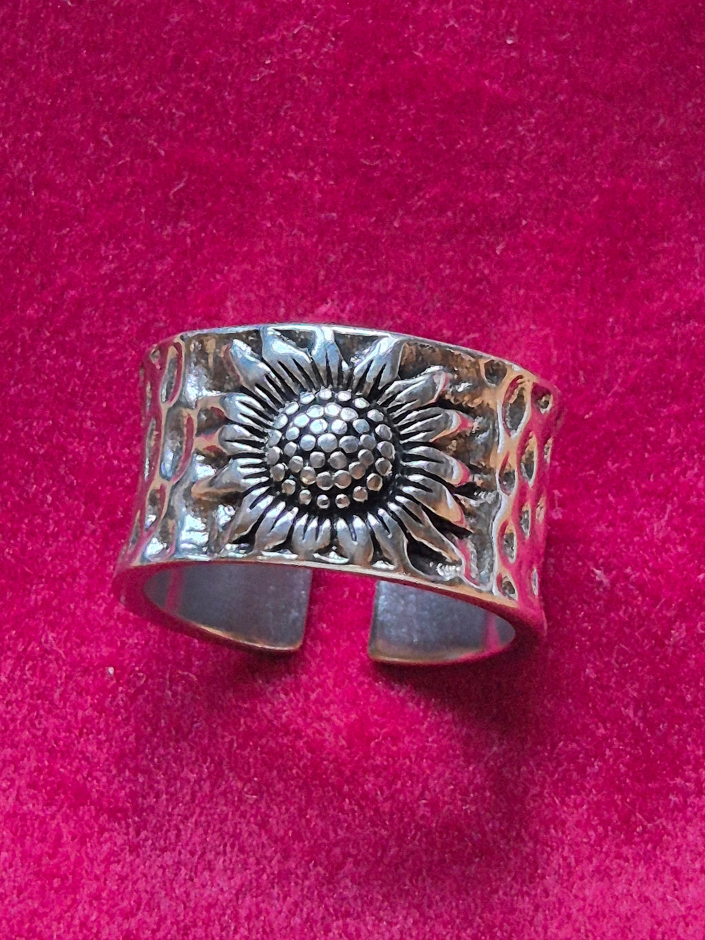 Anillo bohemio " Girasol con semillas" de acero