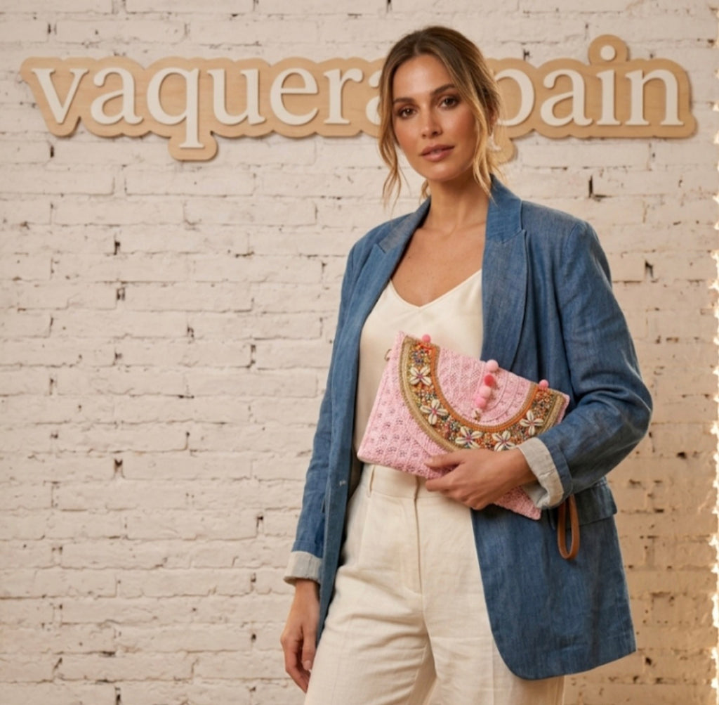 Bolso boho chic rosa pastel   Conchas marinas