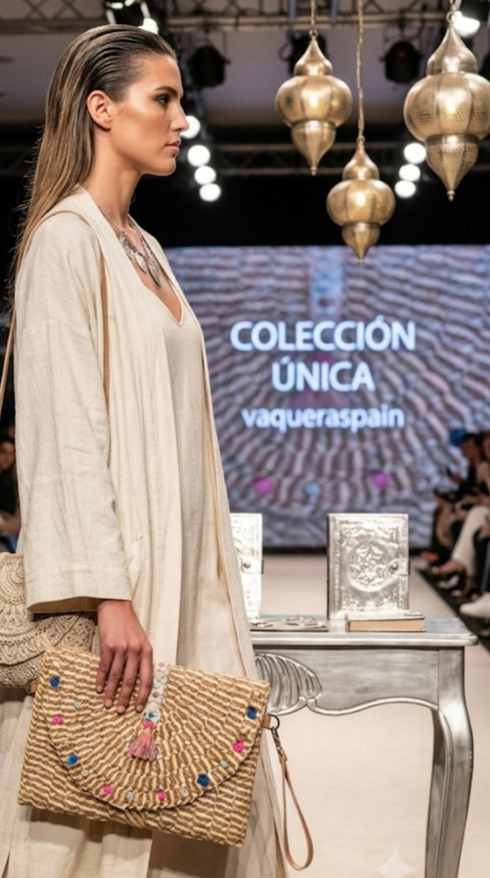 Bolso boho chic clutch con tachuelas plateadas y pompones pastel